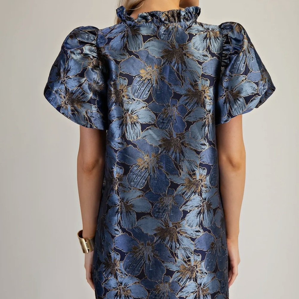 Glam Ruffle V-Neck Puff Sleeved Floral Mini Dress - Picture 2 of 3